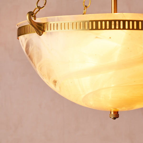 Pooky - Bertie Swirled Opaline Glass Pendant Light - Brass Fittings