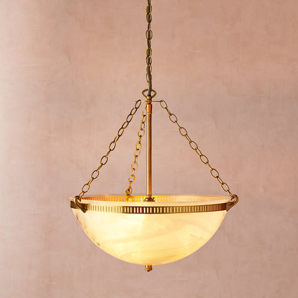 Pooky - Bertie Swirled Opaline Glass Pendant Light - Brass Fittings