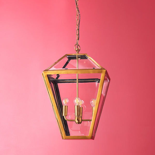 Pooky - Chequers Lantern Light - Brass And Clear Glass