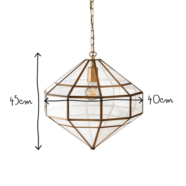 Pooky - Dibble Diamond Shaped Pendant Light - Brass And Glass