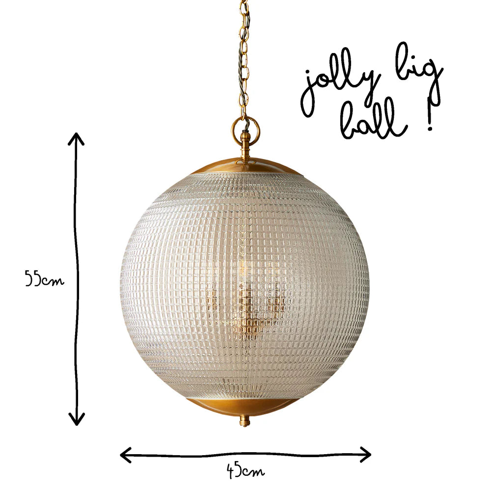 Pooky Regular Holophane Pendant Light with Clear Glass and Brass Fitting