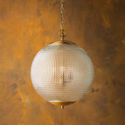 Pooky Regular Holophane Pendant Light with Clear Glass and Brass Fitting