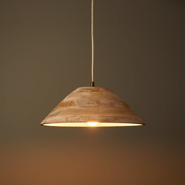 Pooky - Rockport Pendant Light - Smaller - Wood - White Enamel Interior