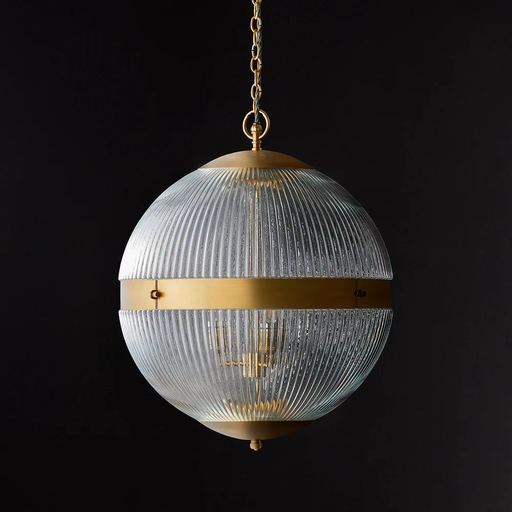 Pooky Larger Belted Holophane Pendant Light with Prismatic Glass