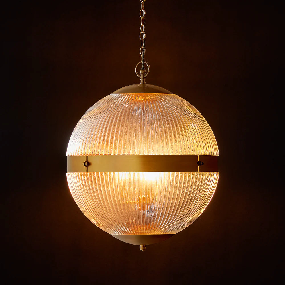 Pooky Larger Belted Holophane Pendant Light with Prismatic Glass