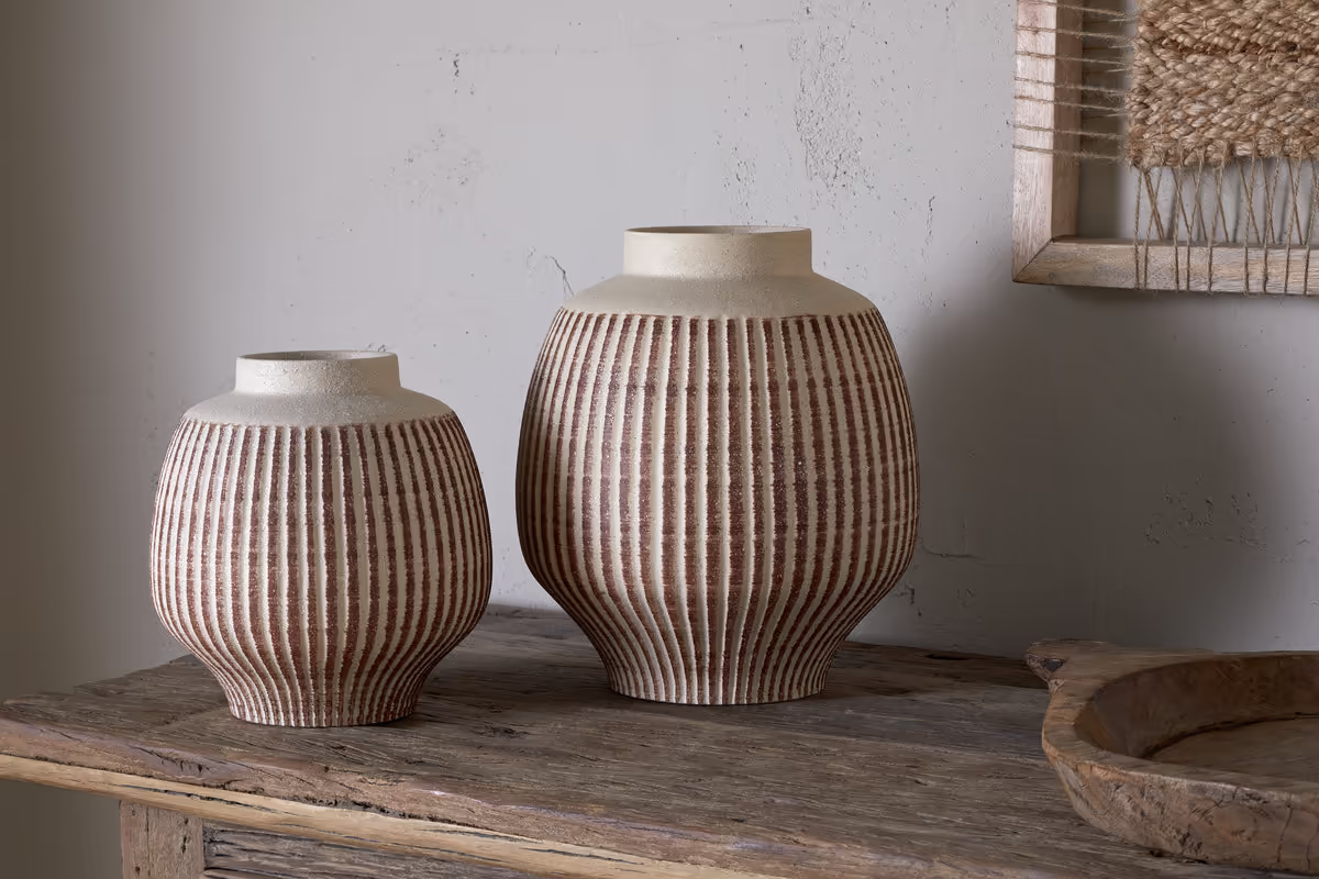 Nkuku - Perola Reactive Glaze Decorative Vase - Natural & Rust - Small