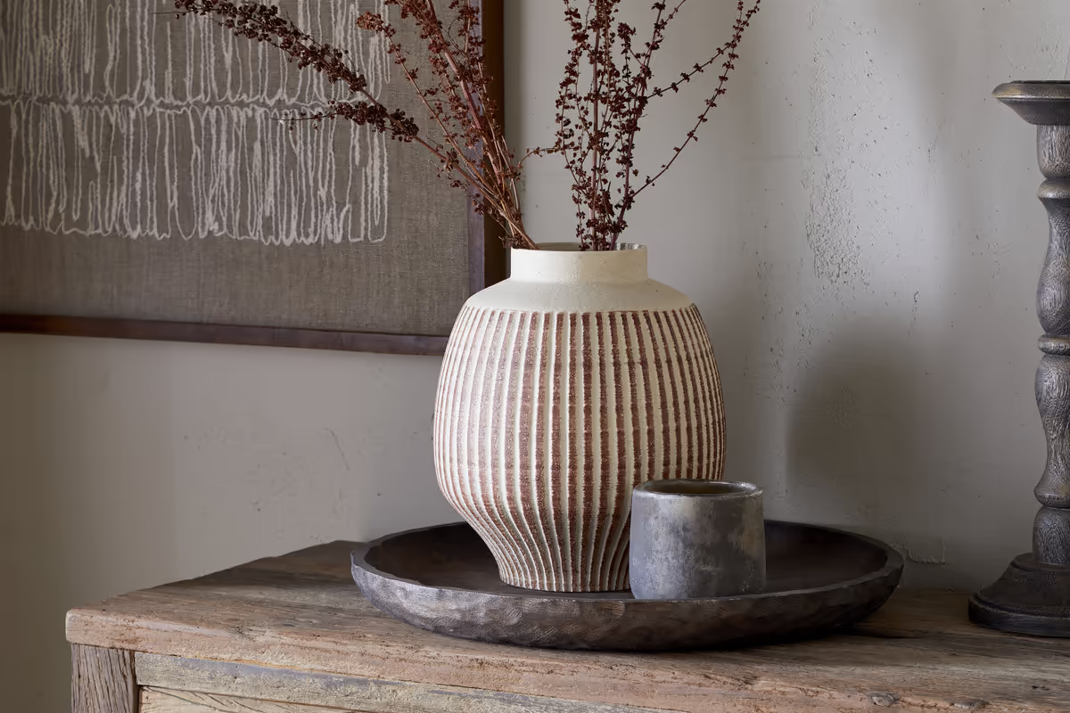 Nkuku - Perola Reactive Glaze Decorative Vase - Natural & Rust - Large