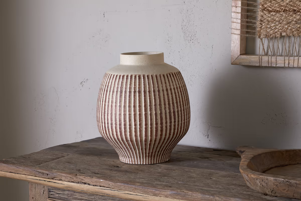 Nkuku - Perola Reactive Glaze Decorative Vase - Natural & Rust - Large