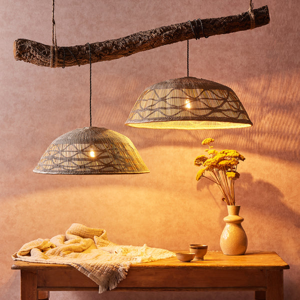 Pooky - Khaya Pendant Light Shade With Binga Pattern - Smaller - Natural