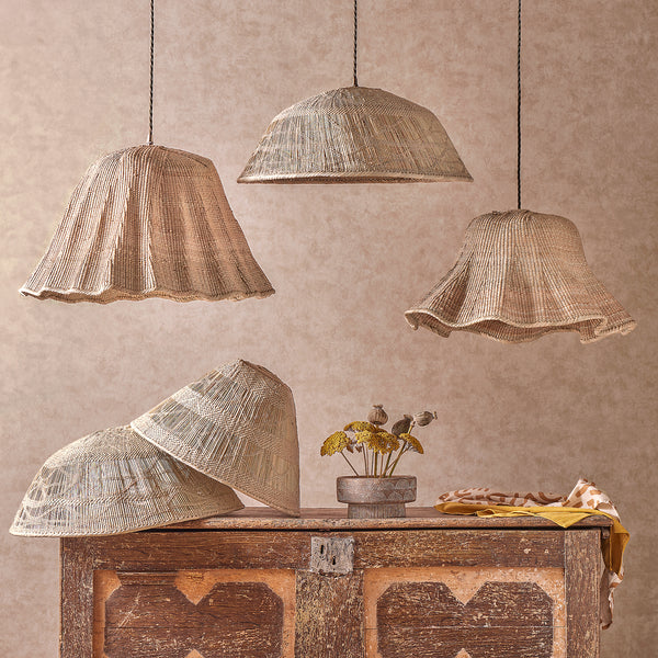 Pooky - Khaya Pendant Light Shade With Binga Pattern - Smaller - Natural