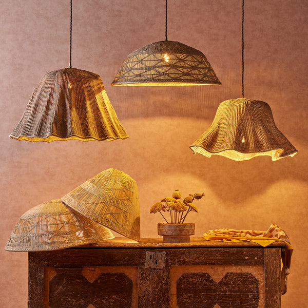 Pooky - Khaya Pendant Light Shade With Binga Pattern - Larger - Natural