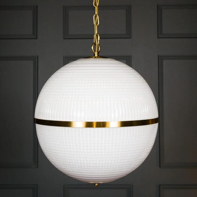 Pure White Lines Opaline Parisian Globe Pendant