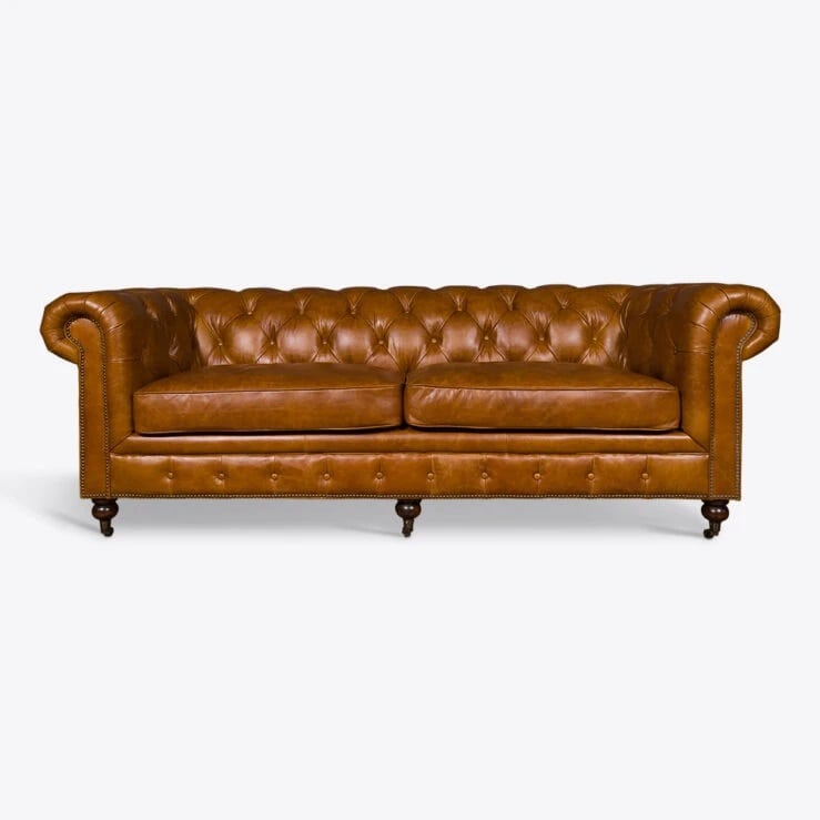 Tan leather on sale chesterfield sofa