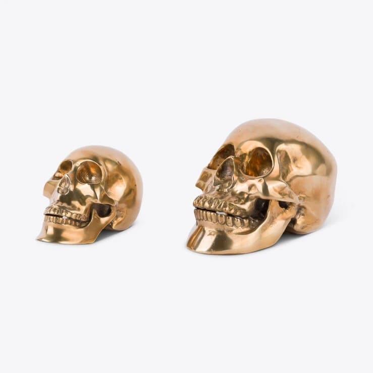 Pure White Lines Solid Brass Skull