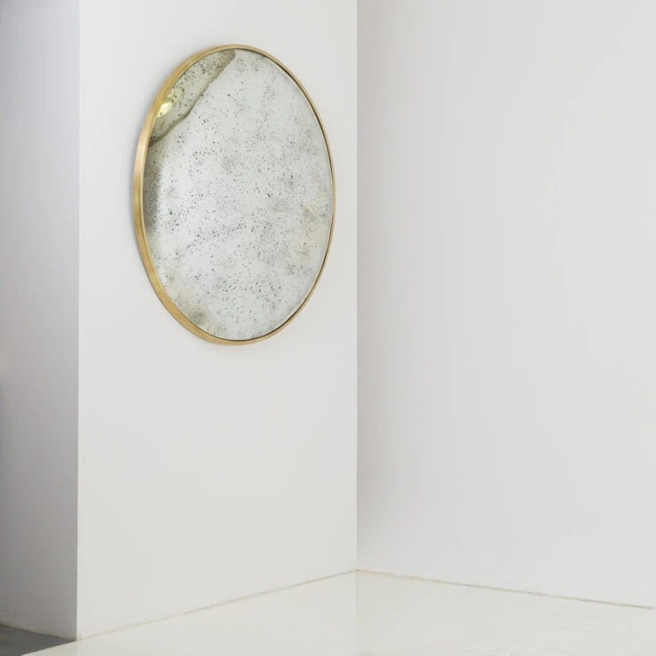 Pure White Lines Aged Glass Brass Convex Mirror