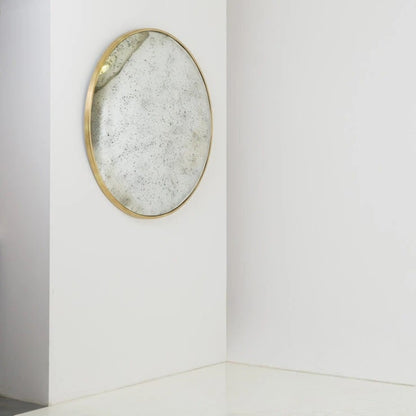 Pure White Lines Aged Glass Brass Convex Mirror