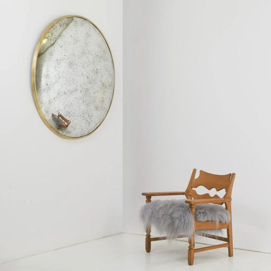 Pure White Lines Aged Glass Brass Convex Mirror