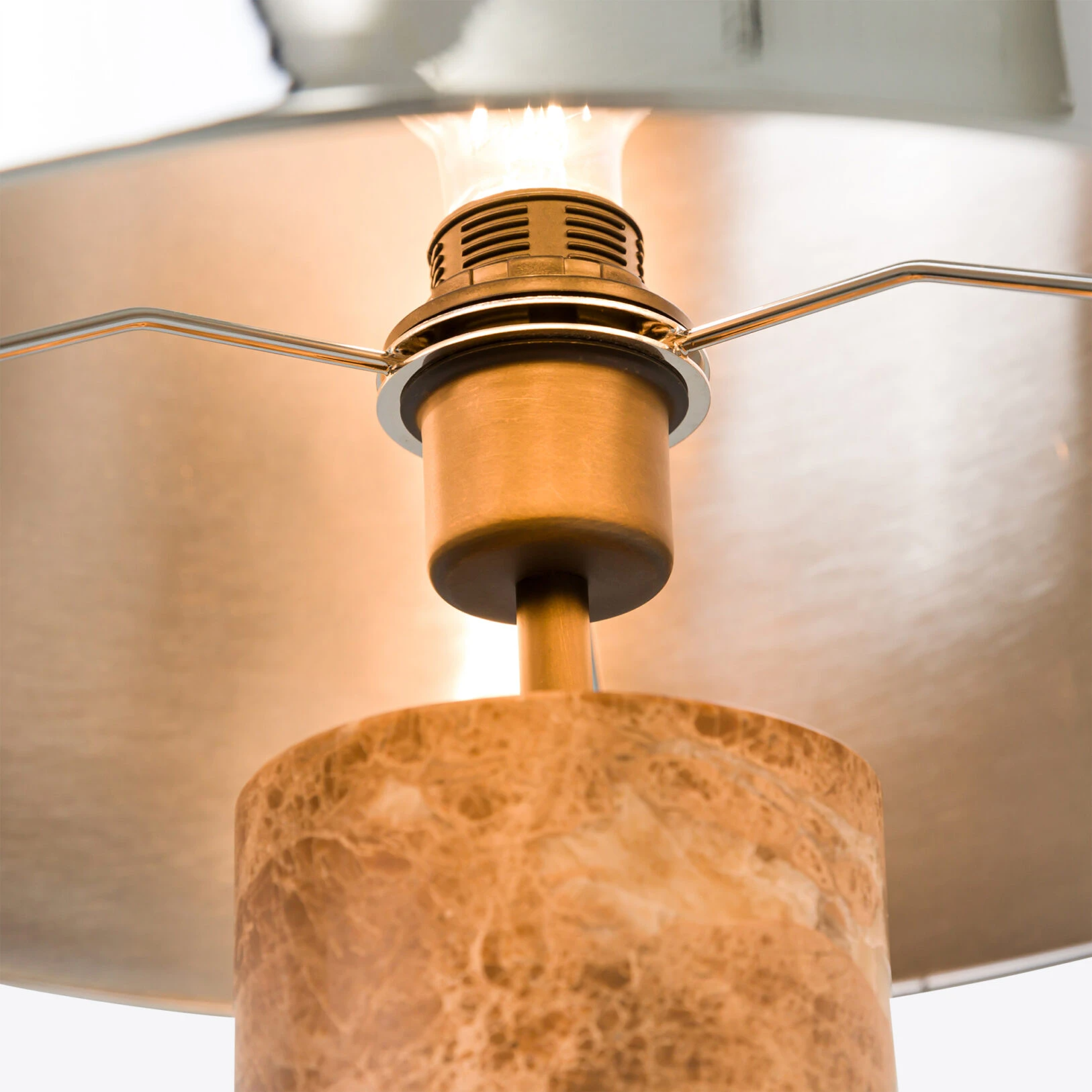 Pure White Lines - Cusco Beige Marble Table Lamp – Nickel Shade