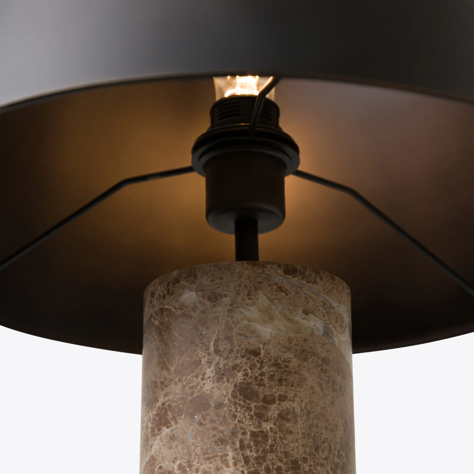 Pure White Lines - Cusco Beige Marble Table Lamp – Bronze Shade