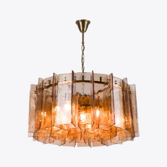 Pure White Lines - Berlin Chandelier - Amber Glass - Small