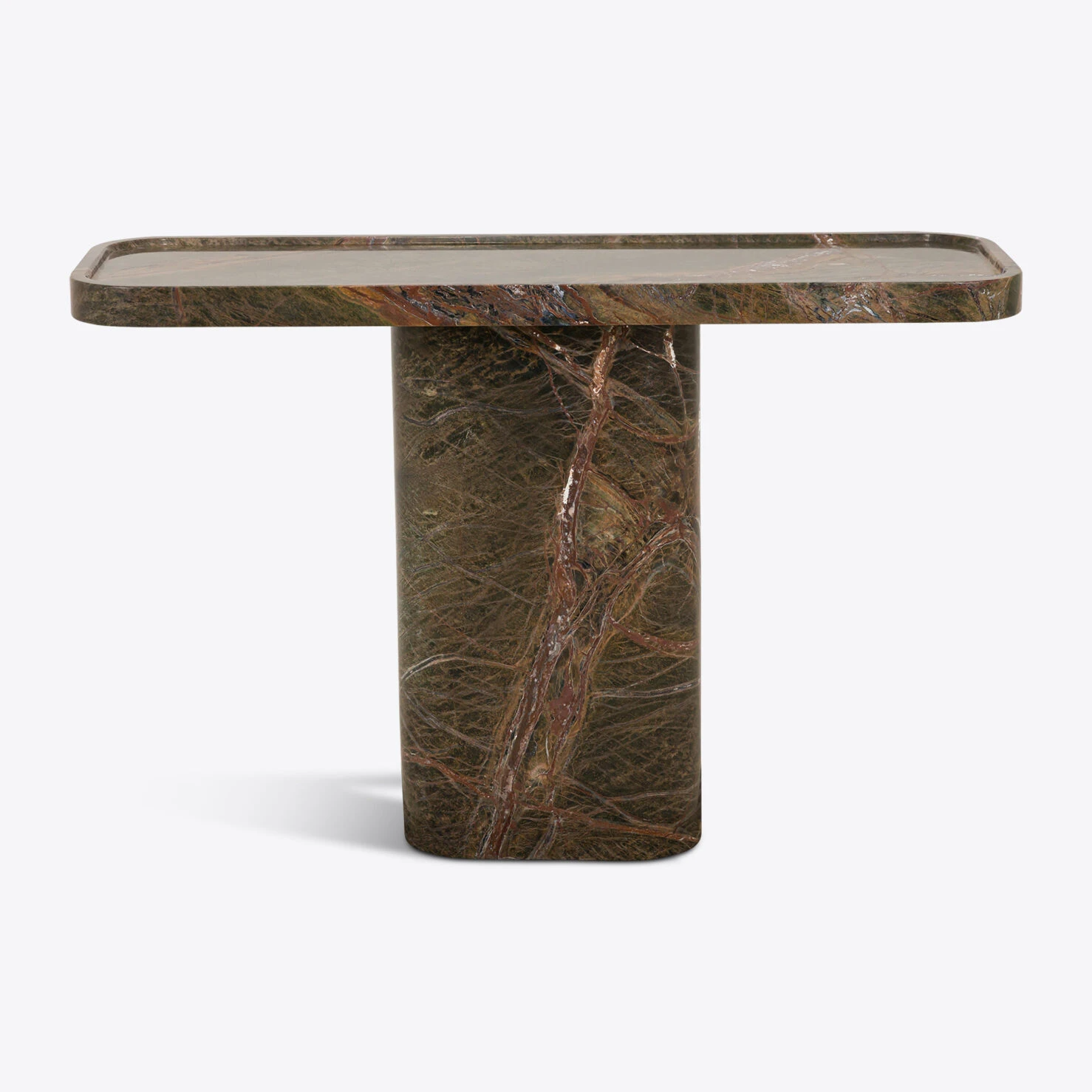 Pure White Lines - Argent Forest Green Marble Console Table