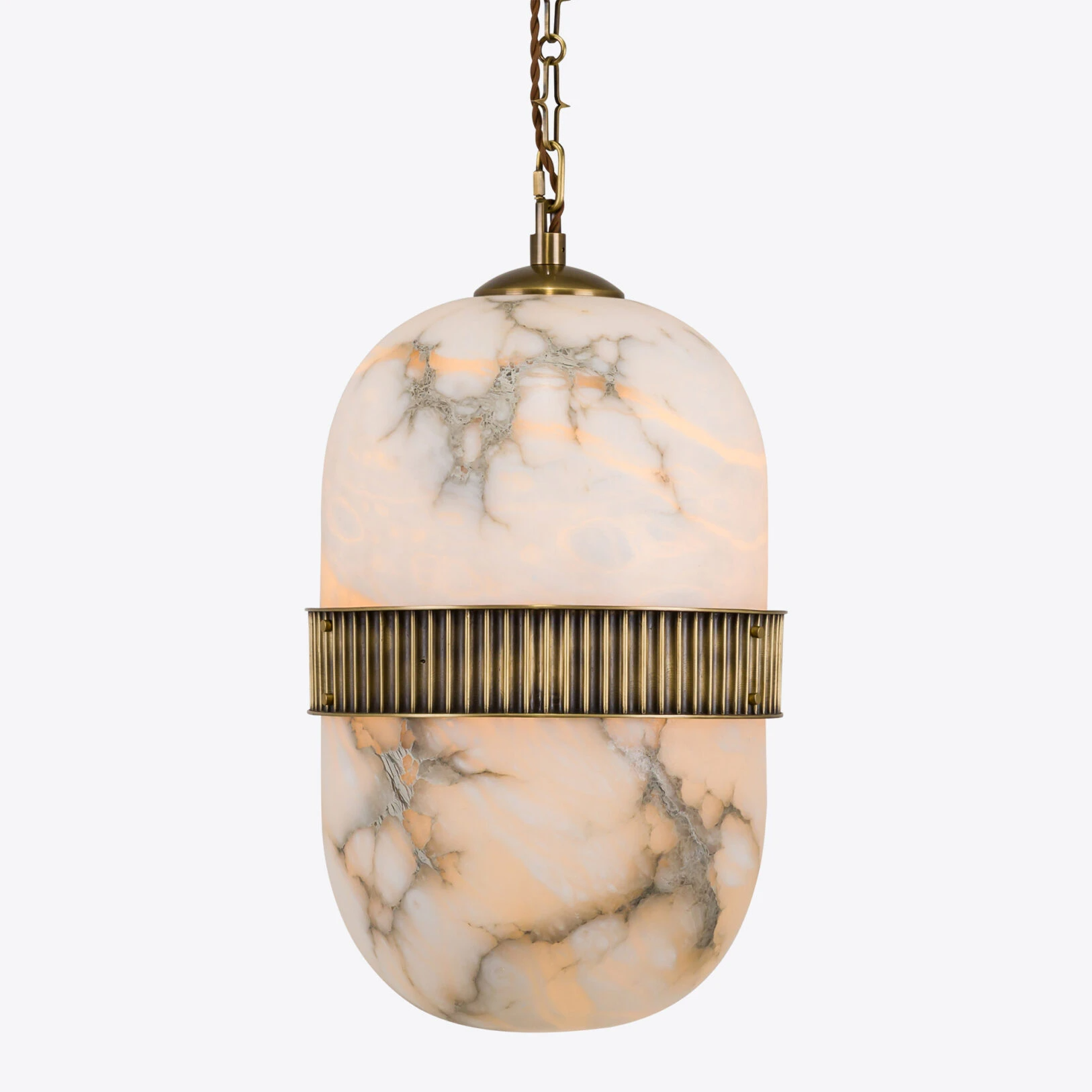 Pure White Lines - Amsterdam Large Alabaster Pendant Light - Antique Brass