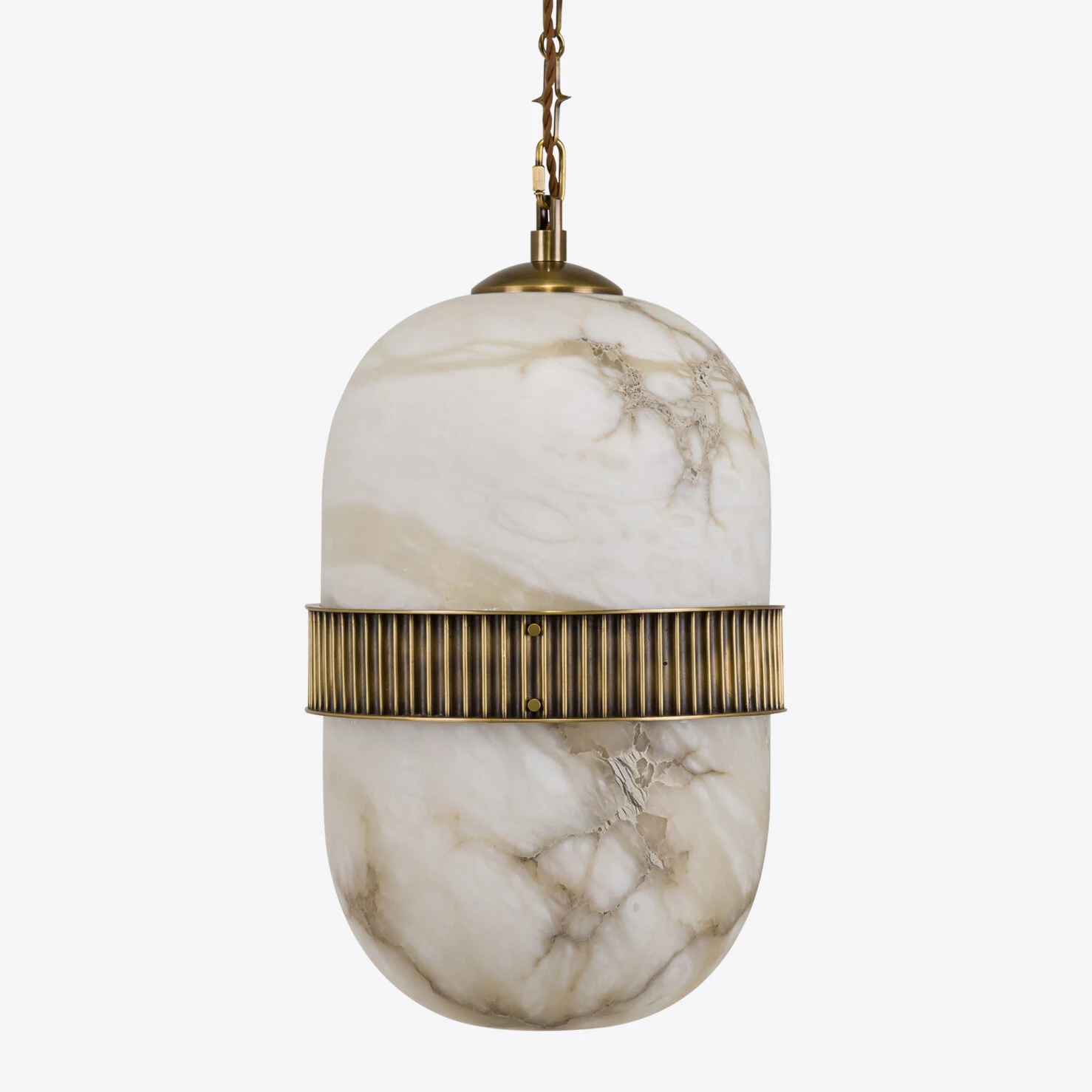 Pure White Lines - Amsterdam Large Alabaster Pendant Light - Antique Brass