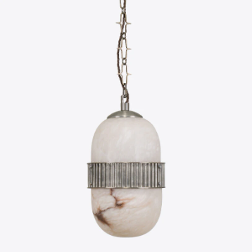 Pure White Lines - Amsterdam Large Alabaster Pendant Light - Dirty Silver