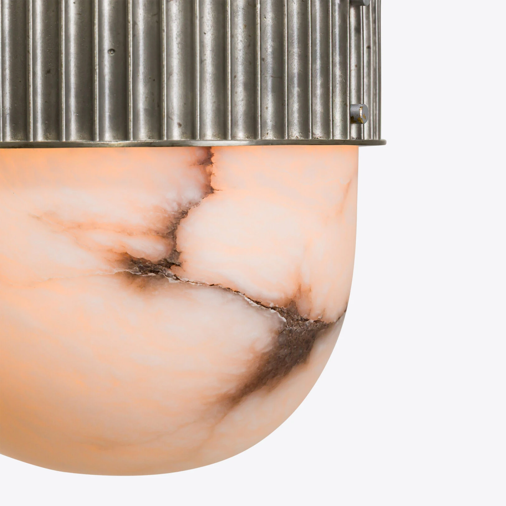 Pure White Lines - Amsterdam Large Alabaster Pendant Light - Dirty Silver