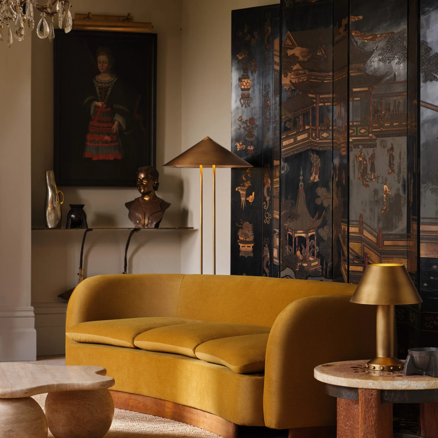 Pure White Lines - Titan Floor Lamp - Aged Brass