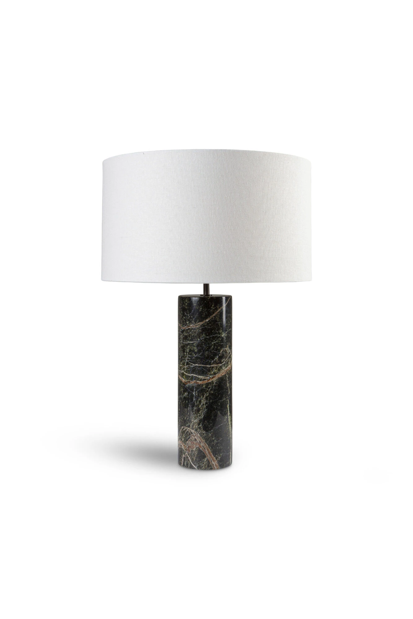 Pure White Lines - Cusco Green Marble Table Lamp - Linen shade
