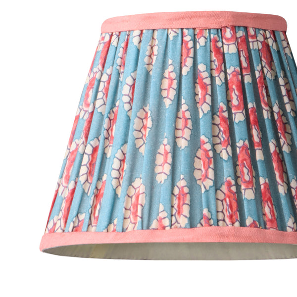 Pooky - Pendant Light Shade - 18cm - Blue and Red Block Printed - Dotty Gathered Cotton
