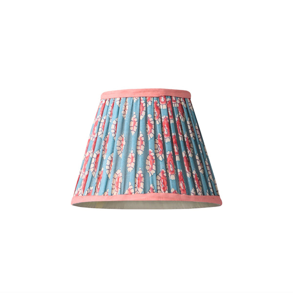 Pooky - Pendant Light Shade - 18cm - Blue and Red Block Printed - Dotty Gathered Cotton