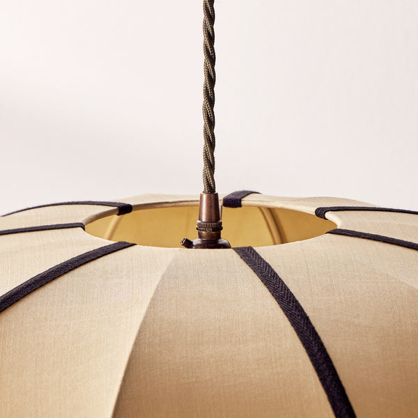 Pooky - Ufo Pendant Light Shade - Large - Taupe Silk With Black Silk