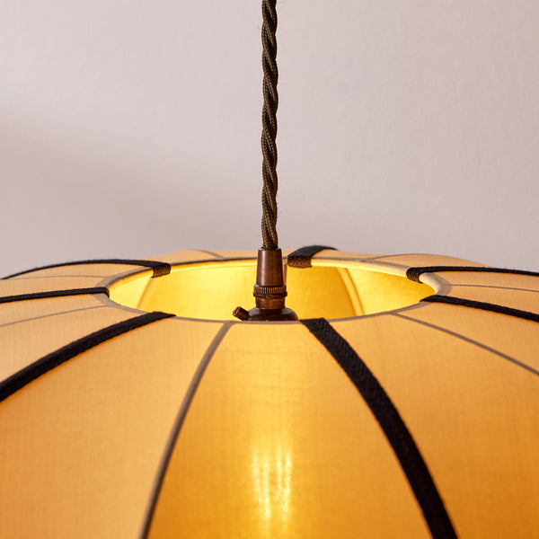 Pooky - Ufo Pendant Light Shade - Large - Taupe Silk With Black Silk