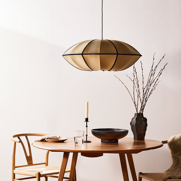 Pooky - Ufo Pendant Light Shade - Large - Taupe Silk With Black Silk