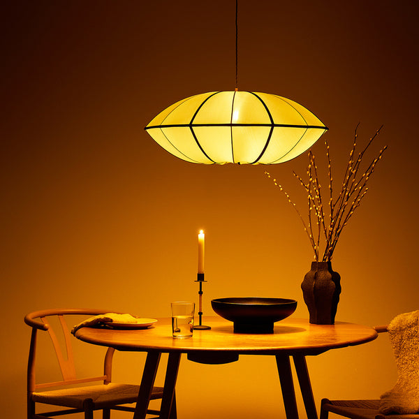 Pooky - Ufo Pendant Light Shade - Large - Taupe Silk With Black Silk