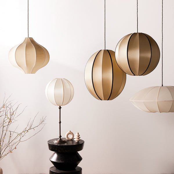 Pooky - Ufo Pendant Light Shade - Large - Taupe Silk With Black Silk