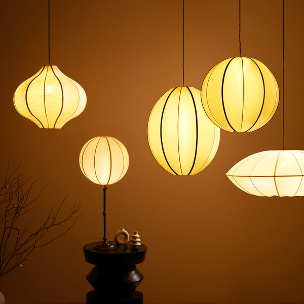 Pooky - Ufo Pendant Light Shade - Large - Taupe Silk With Black Silk