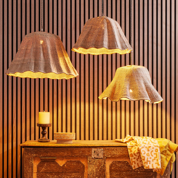 Pooky - Wonky Wave Pendant Light Shade - Larger - Natural Woven Palm Basket