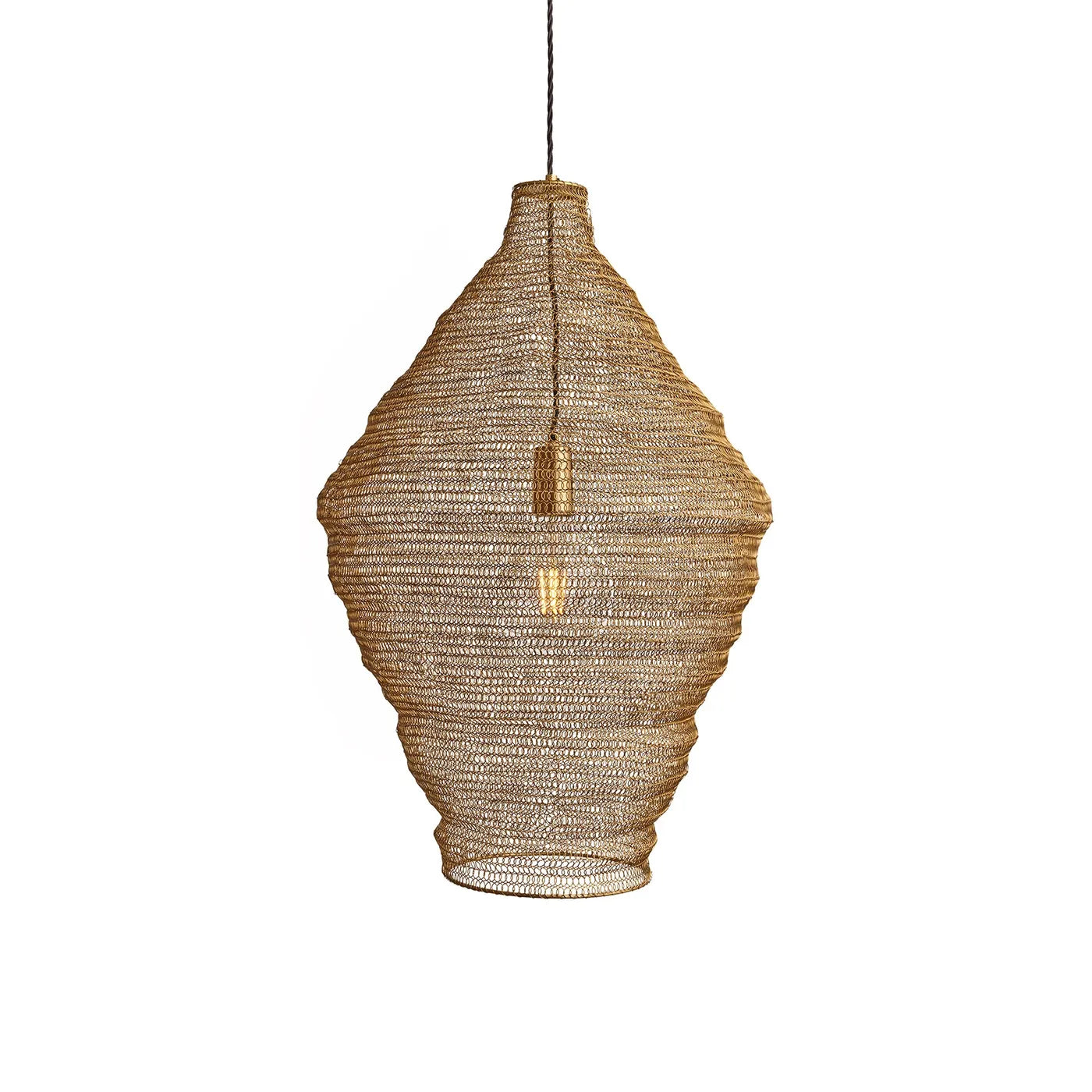 Industville Beehive Wire Cage Metal Mesh Pendant Light - Diamond - Brass