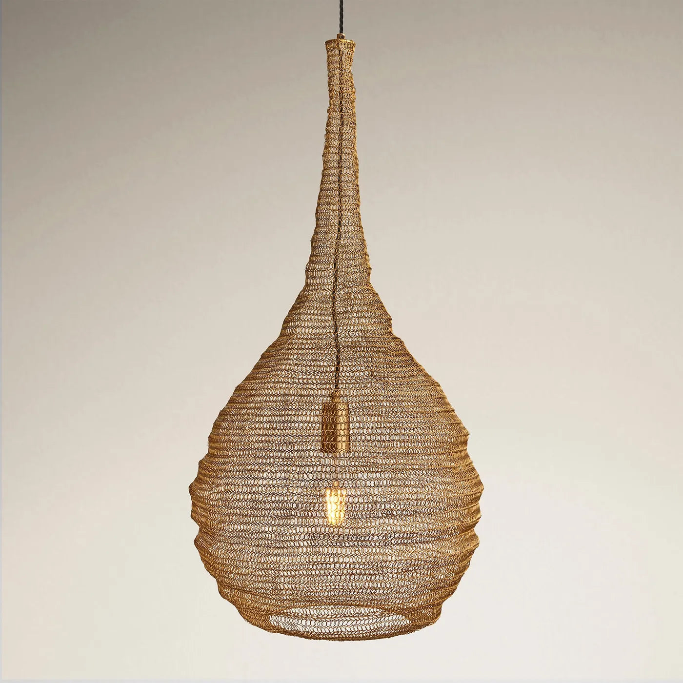 Industville Beehive Wire Cage Metal Mesh Pendant Light - Drop - Brass