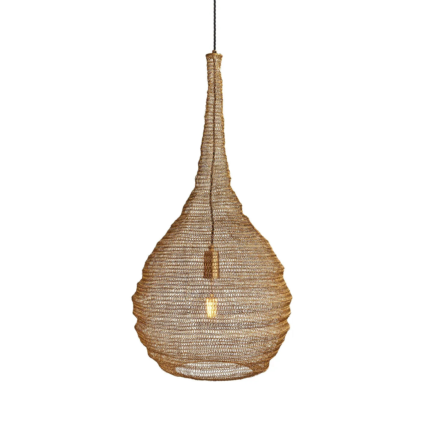 Industville Beehive Wire Cage Metal Mesh Pendant Light - Drop - Brass