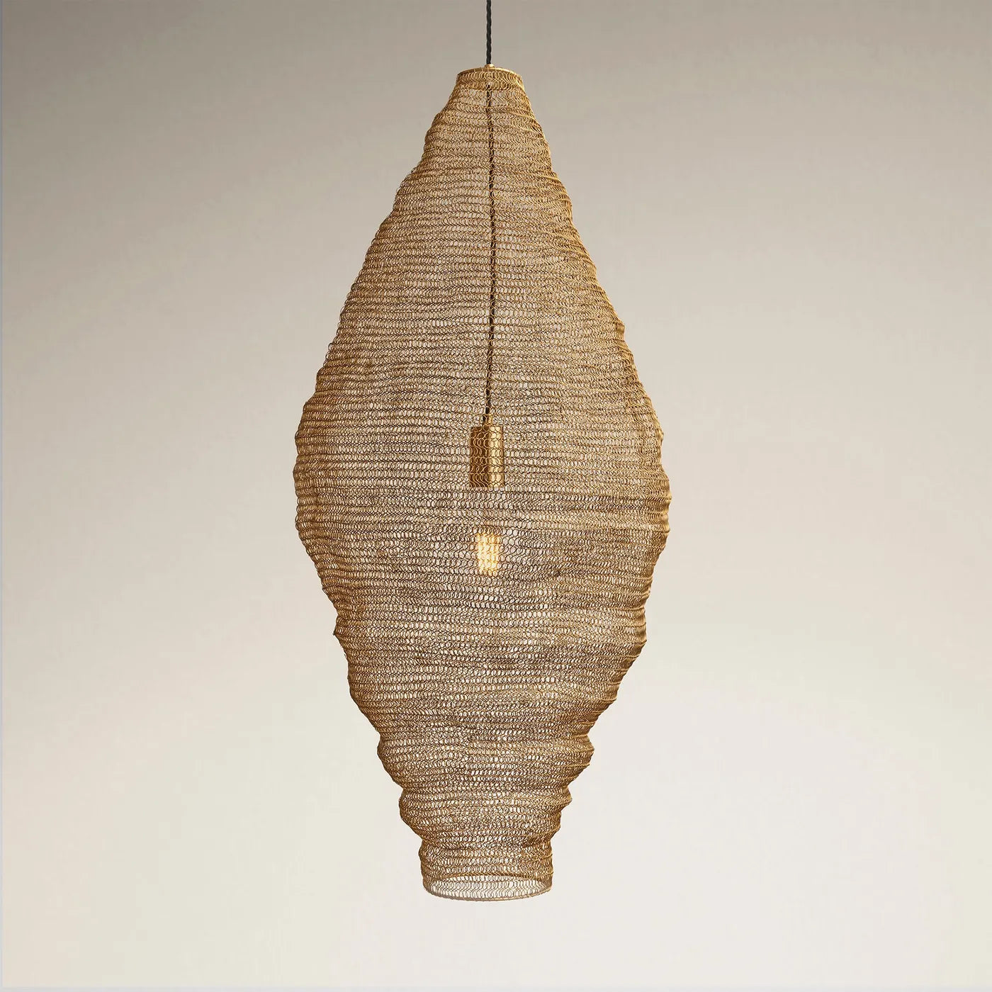 Industville Beehive Wire Cage Metal Mesh Pendant Light - Oval - Brass