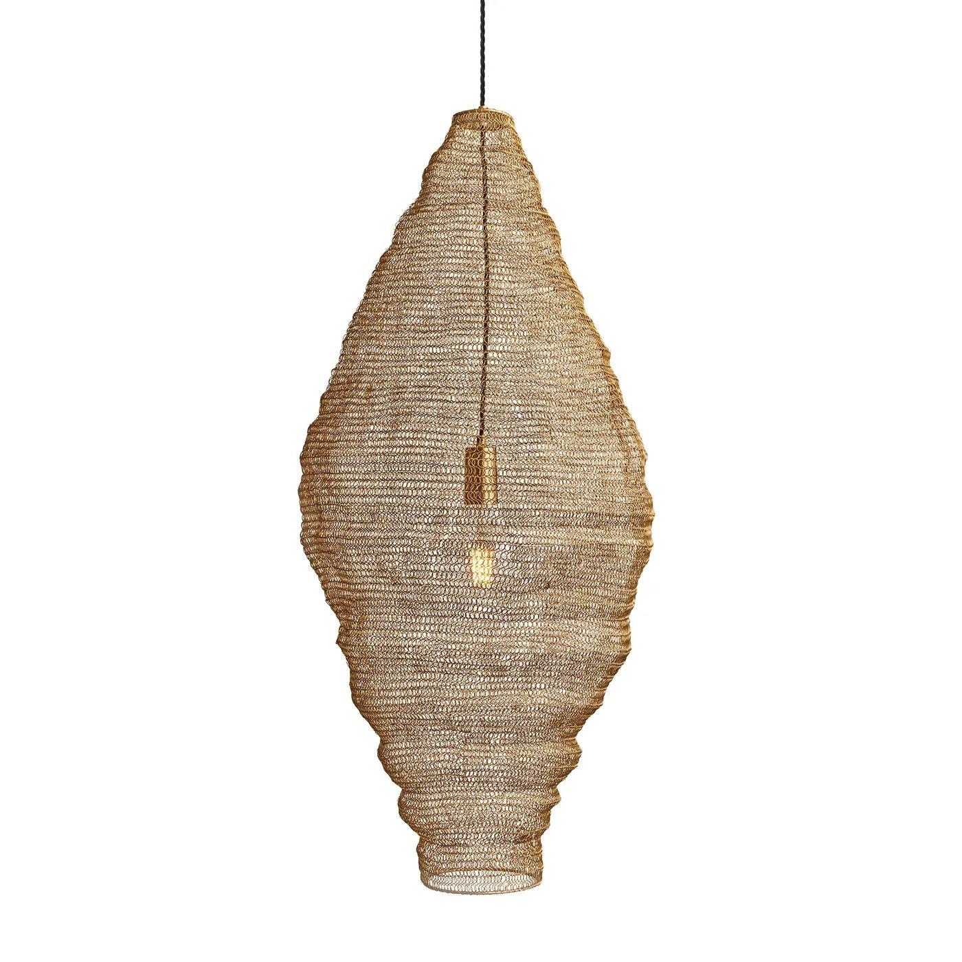 Industville Beehive Wire Cage Metal Mesh Pendant Light - Oval - Brass