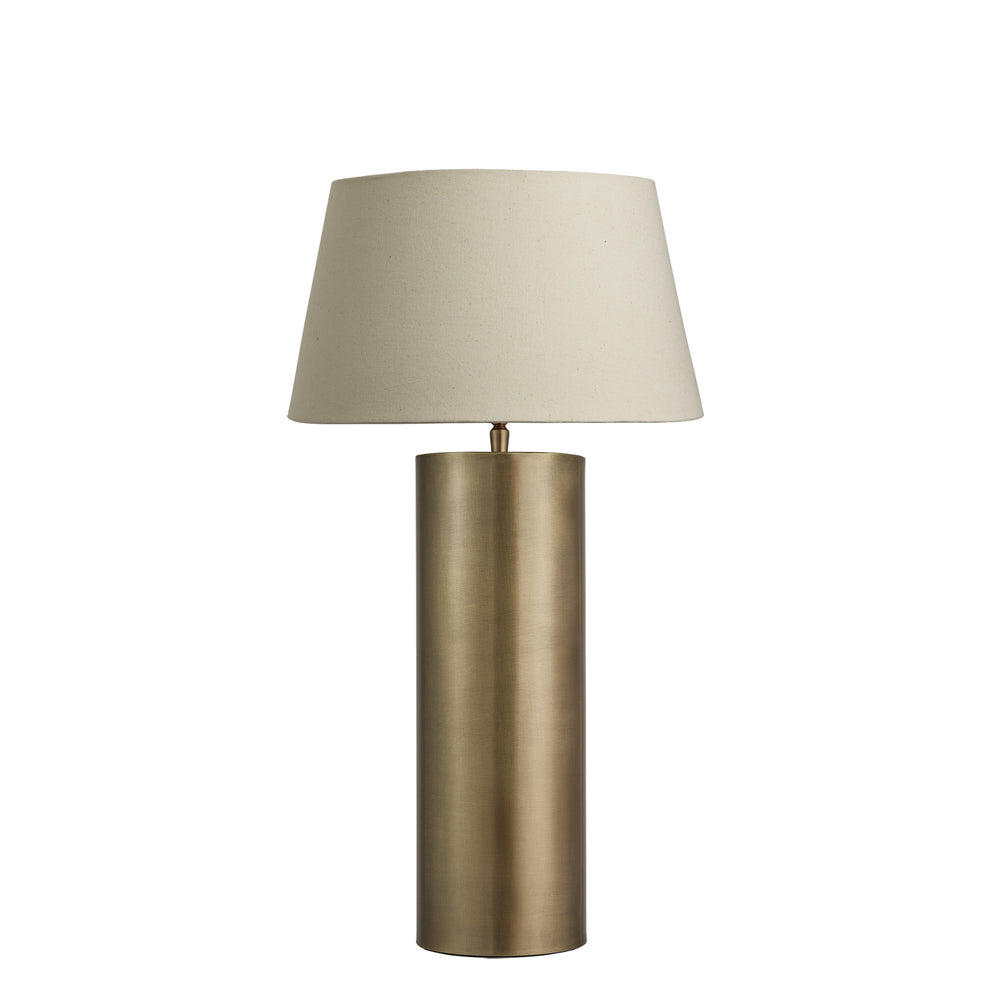 Industville - Pillar Geometric Cylinder Table Lamp - Brass Base - Empire Cotton Shade