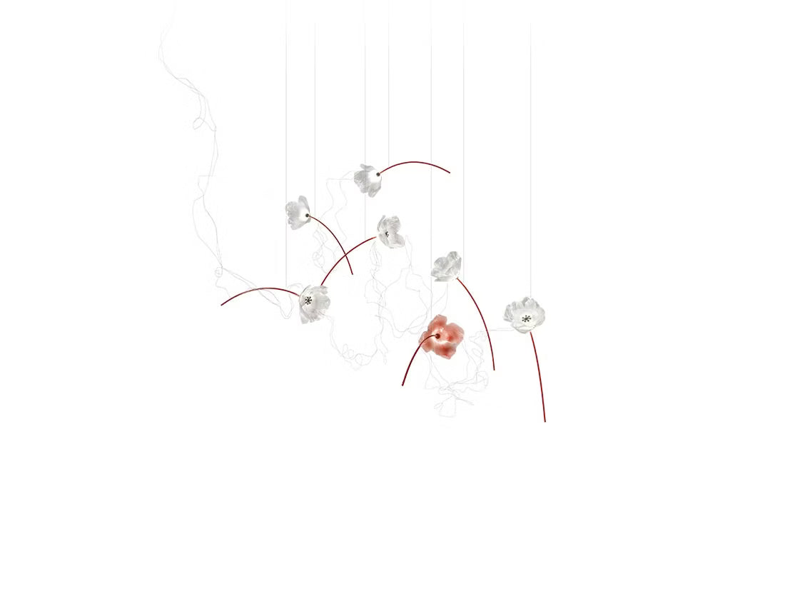 Slamp - Poppy Suspension 7 Light Free-standing - 2700 Kelvin - Prisma/Red