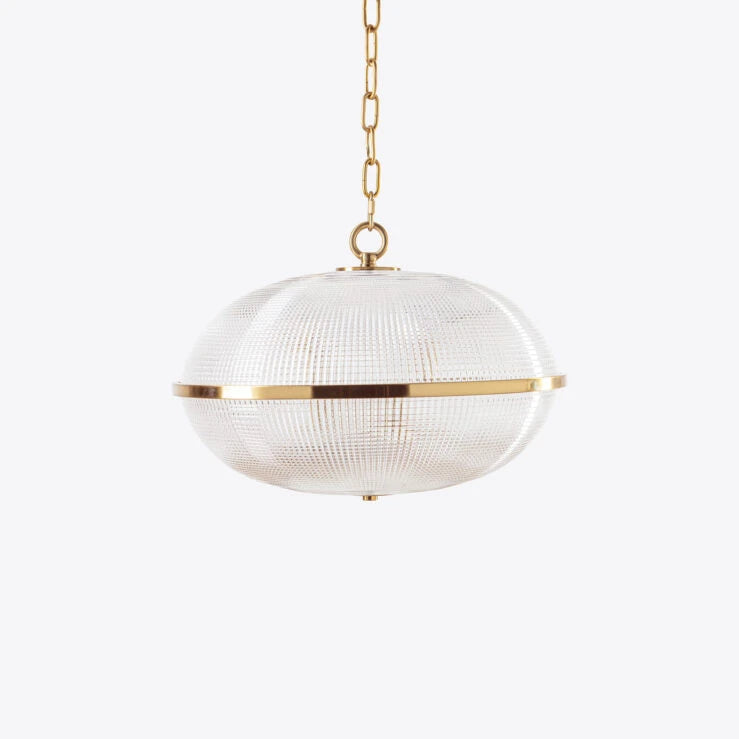 Pure White Lines Clear Fitzroy pendant light with brass trim - available in 2 sizes