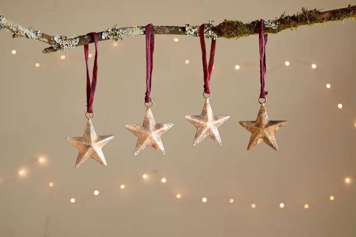 Nkuku - Roshani Star Baubles - Antique Brass (Set of 4)