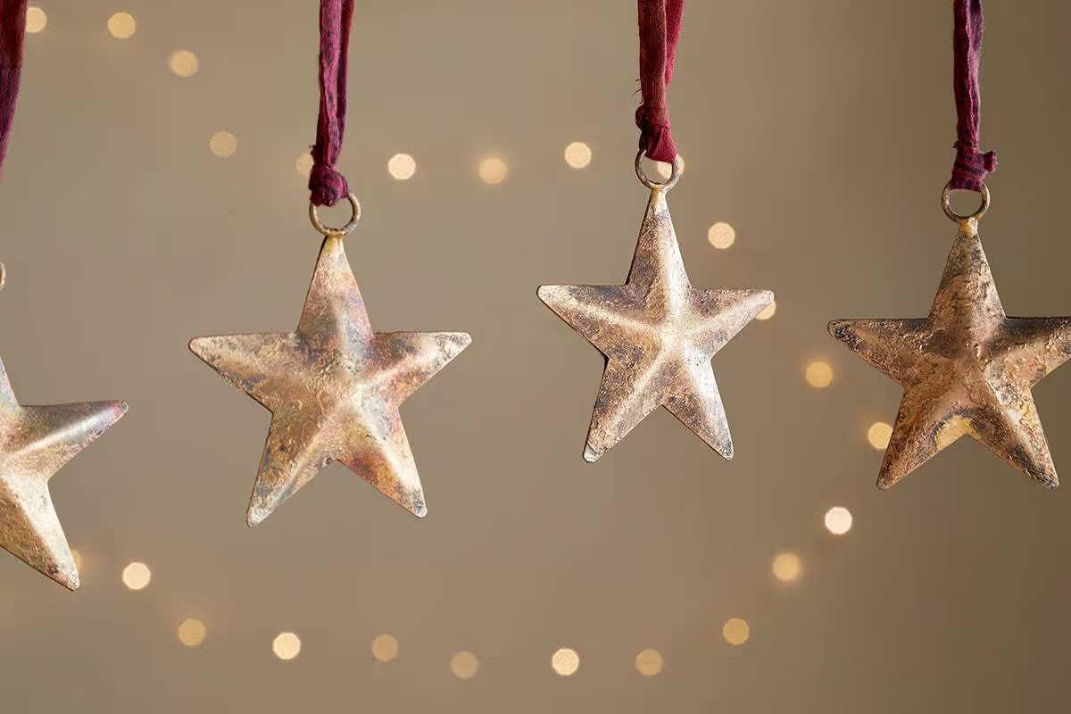 Nkuku - Roshani Star Baubles - Antique Brass (Set of 4)